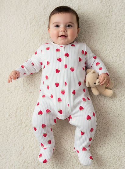Juniors Cotton Round Neck Long Sleeves Sleepsuit with Strawberry Print-baby-girls-clothing-nightwear-sleepsuits-image-1