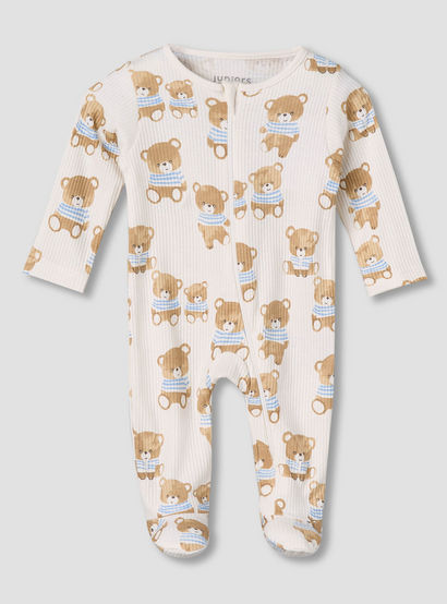 Juniors Cotton Round Neck Long Sleeves Sleepsuit with Bear Print-baby-boys-clothing-nightwear-sleepsuits-image-2