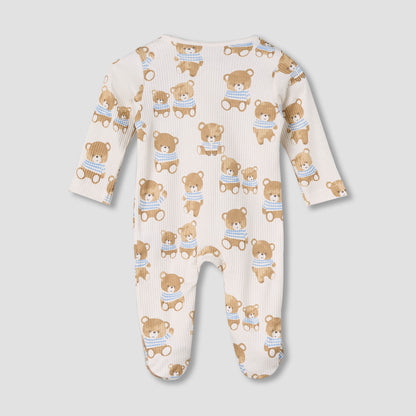 Juniors Cotton Round Neck Long Sleeves Sleepsuit with Bear Print