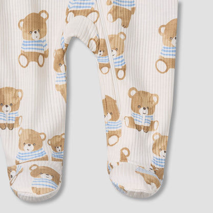 Juniors Cotton Round Neck Long Sleeves Sleepsuit with Bear Print