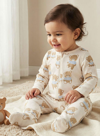 Juniors Cotton Round Neck Long Sleeves Sleepsuit with Bear Print-baby-boys-clothing-nightwear-sleepsuits-image-1