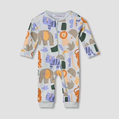 Juniors Cotton Round Neck Long Sleeves Sleepsuit with Safari Print