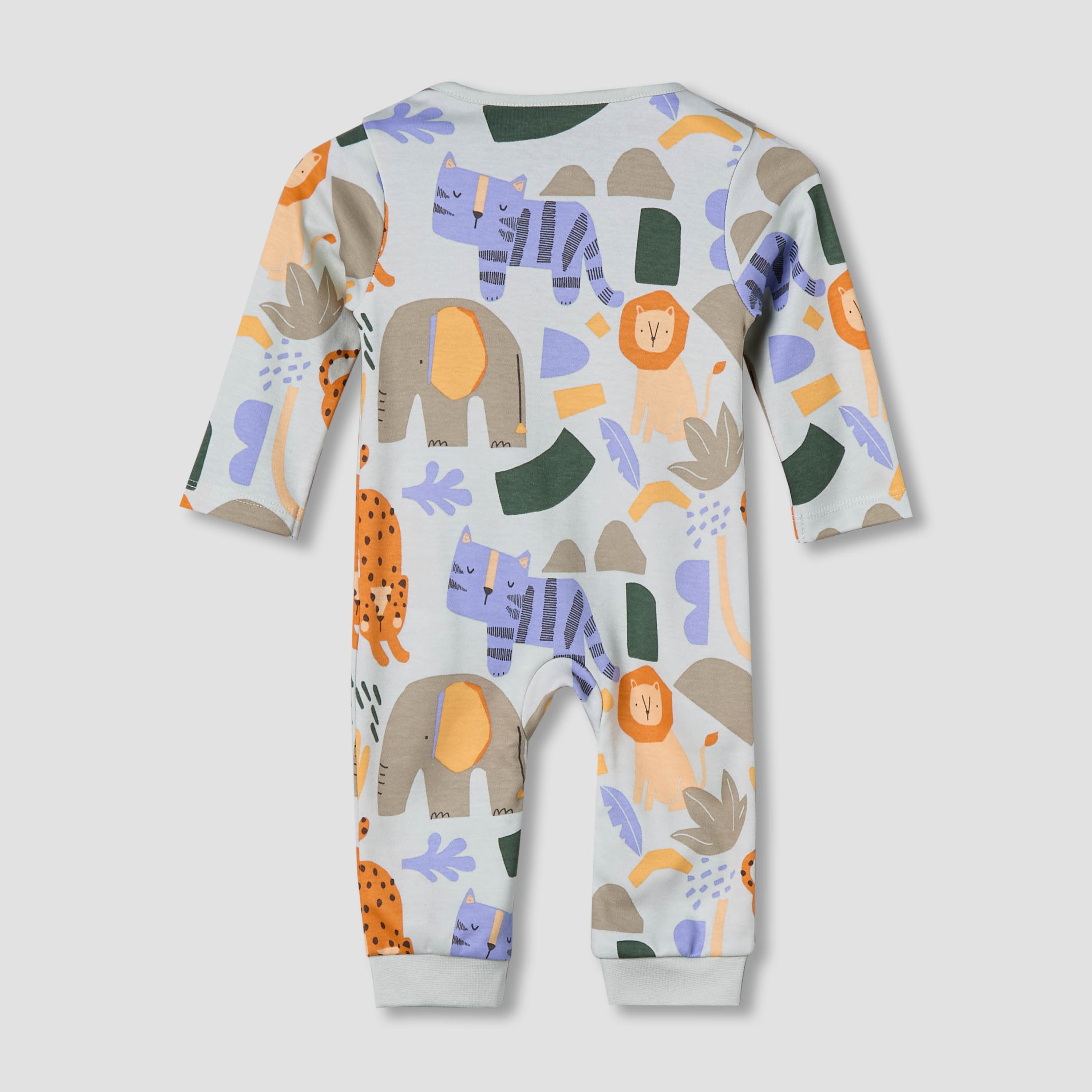 Juniors Cotton Round Neck Long Sleeves Sleepsuit with Safari Print