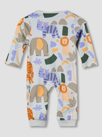 Juniors Cotton Round Neck Long Sleeves Sleepsuit with Safari Print-baby-boys-clothing-nightwear-sleepsuits-image-3