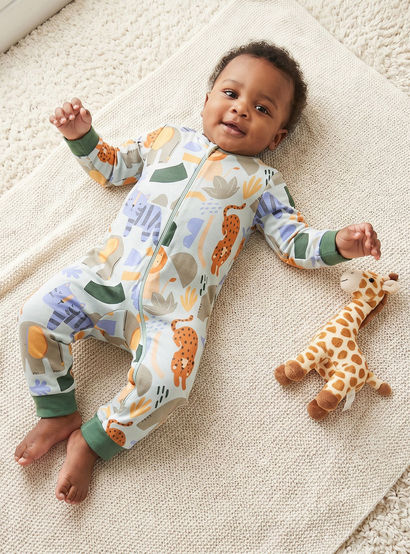 Juniors Cotton Round Neck Long Sleeves Sleepsuit with Safari Print-baby-boys-clothing-nightwear-sleepsuits-image-1
