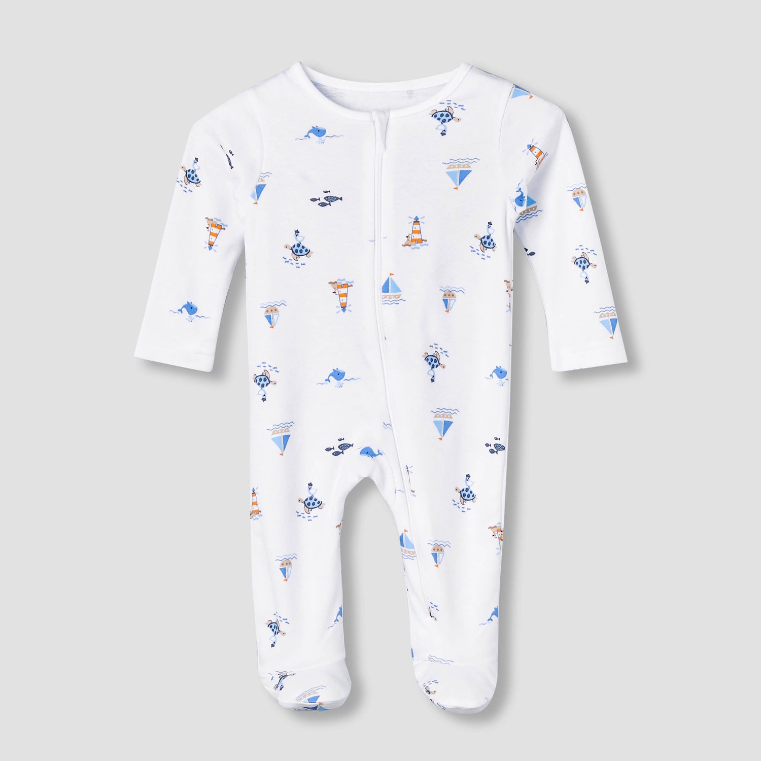 Juniors Cotton Round Neck Long Sleeve Sleepsuit with Zip Closure