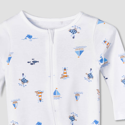 Juniors Cotton Round Neck Long Sleeve Sleepsuit with Zip Closure
