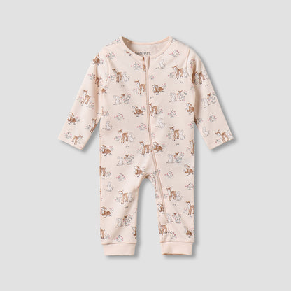 Juniors Cotton Long Sleeves Sleepsuit with Deer Print - Pink / 12-18 mths
