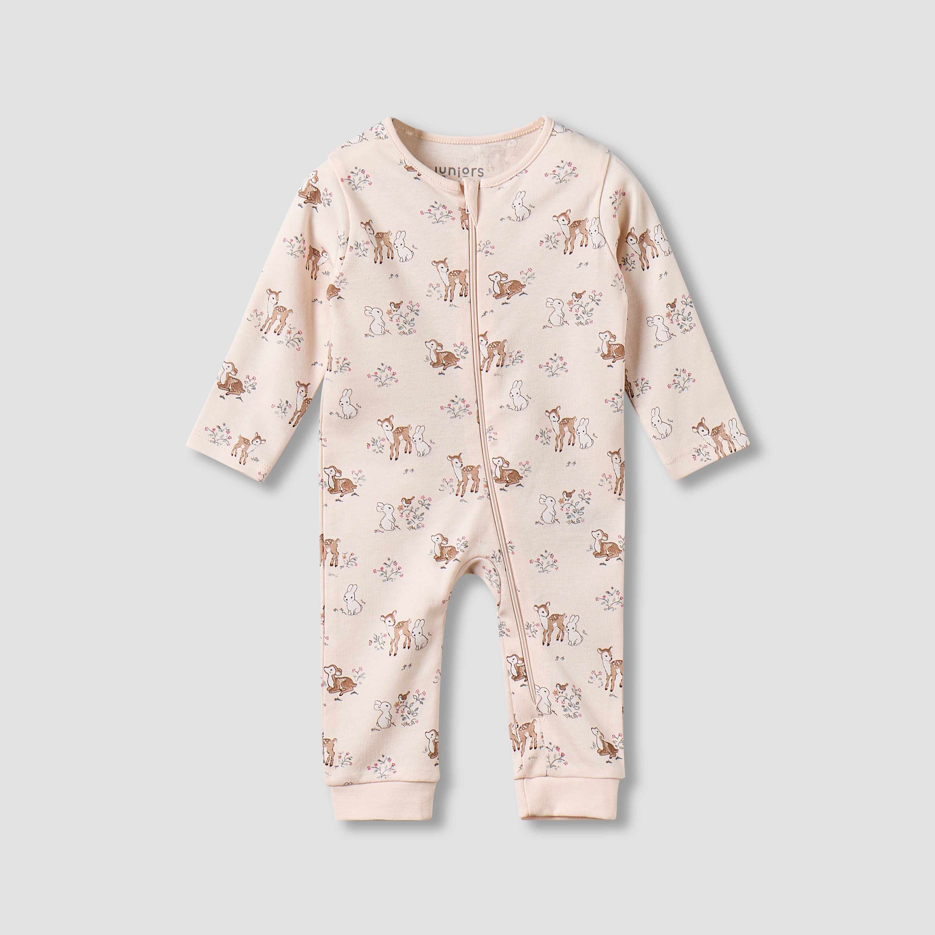 Juniors Cotton Long Sleeves Sleepsuit with Deer Print