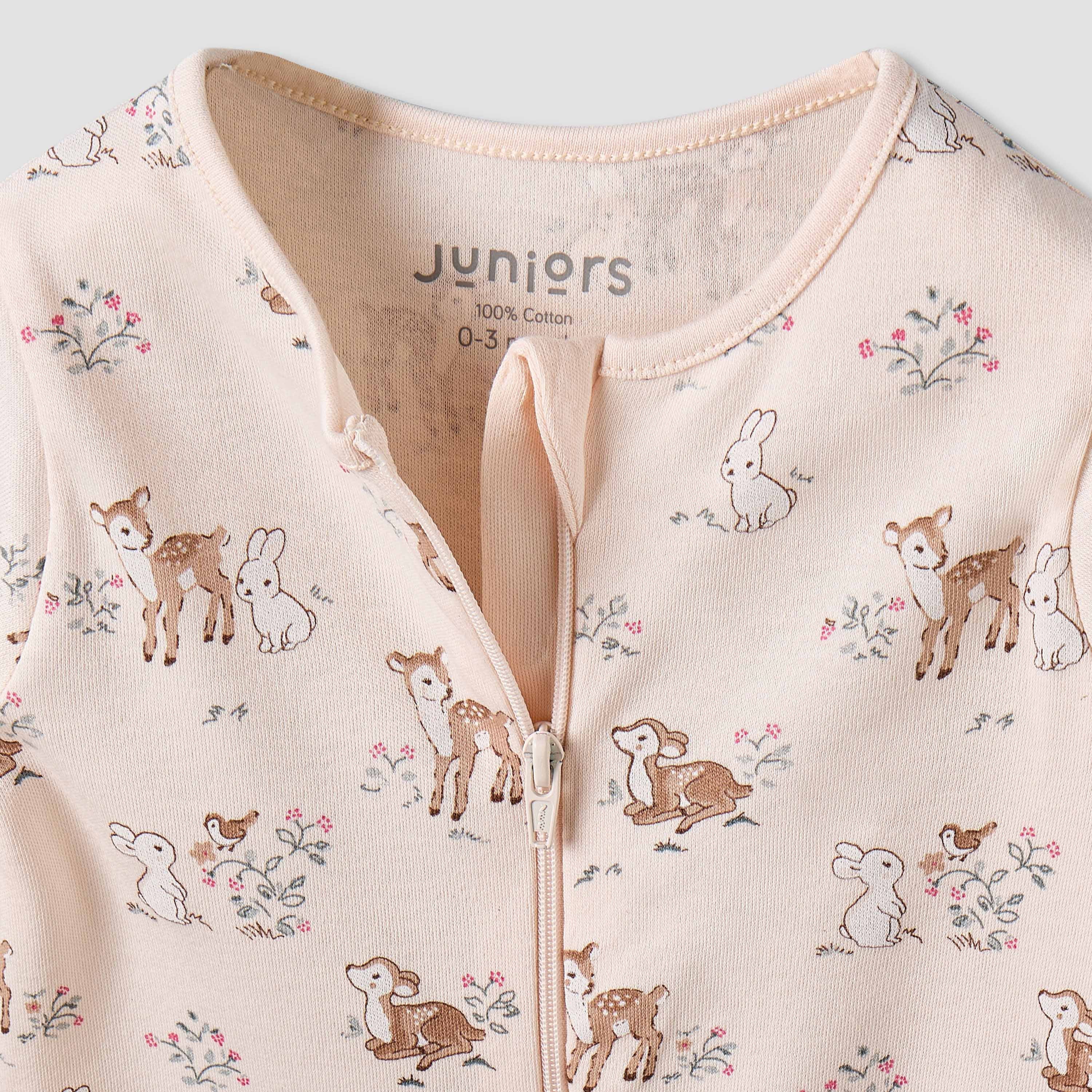 Juniors Cotton Long Sleeves Sleepsuit with Deer Print