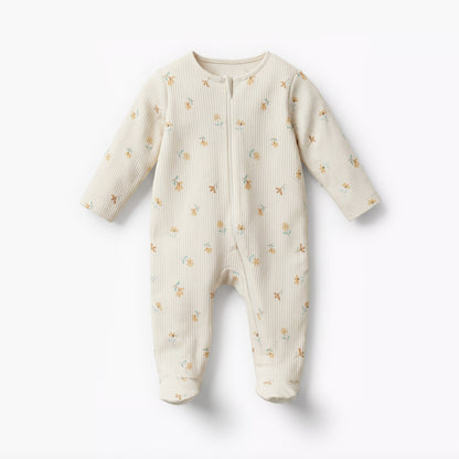 Juniors Cotton Round Neck Long Sleeves Sleepsuit with Floral Print - Cream / 9-12 mths