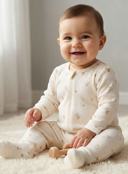 Juniors Cotton Round Neck Long Sleeves Sleepsuit with Floral Print-baby-girls-clothing-nightwear-sleepsuits-image-1