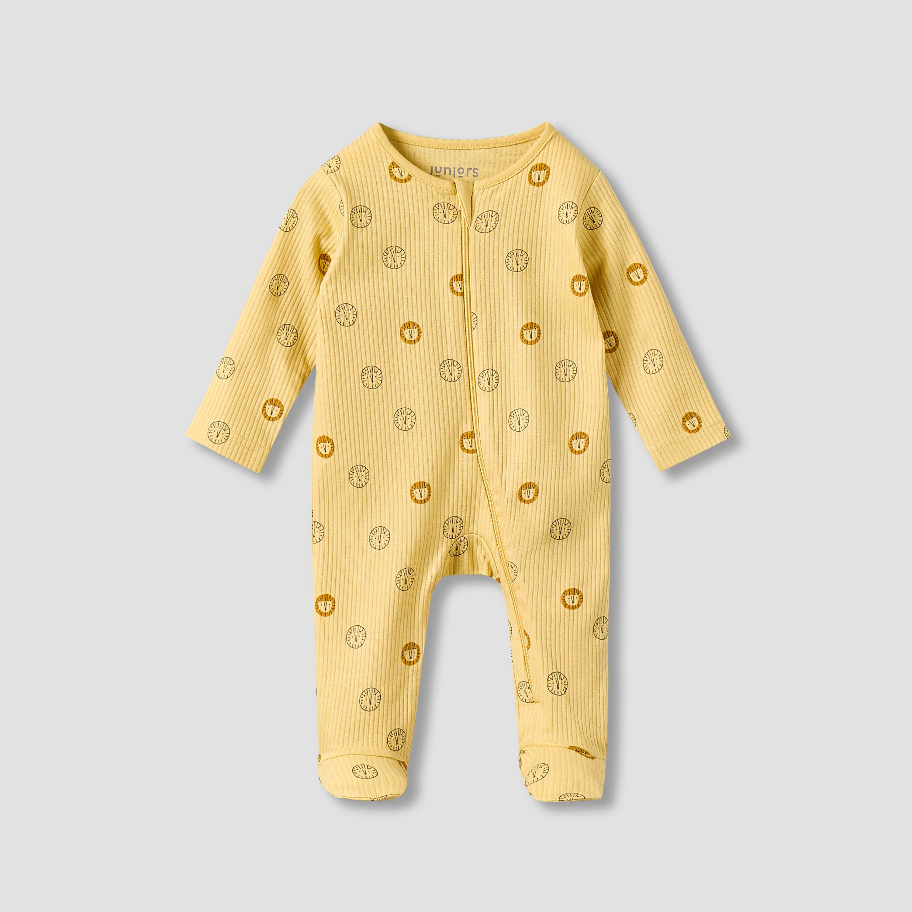 Juniors Cotton Round Neck Long Sleeves Sleepsuit with Zip Closure - Yellow / 12-18 mths