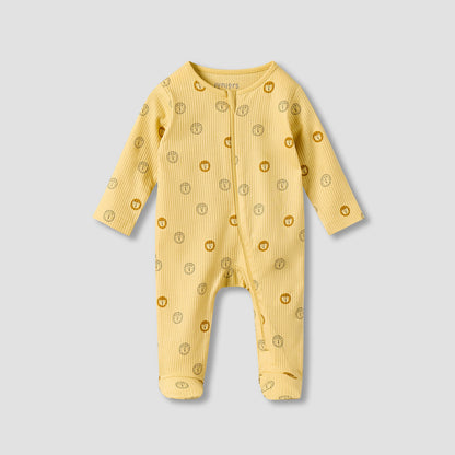 Juniors Cotton Round Neck Long Sleeves Sleepsuit with Zip Closure - Yellow / 12-18 mths