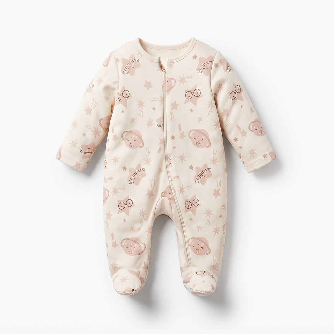 Juniors Cotton Round Neck Long Sleeves Sleepsuit with Space Print