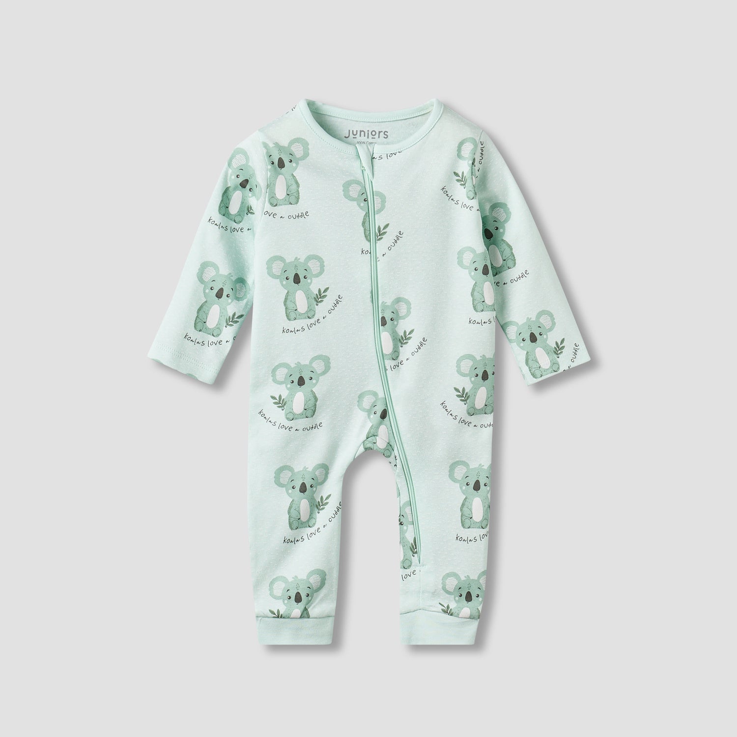 Juniors Cotton Round Neck Long Sleeves Sleepsuit with Koala Print - Green / 12-18 mths