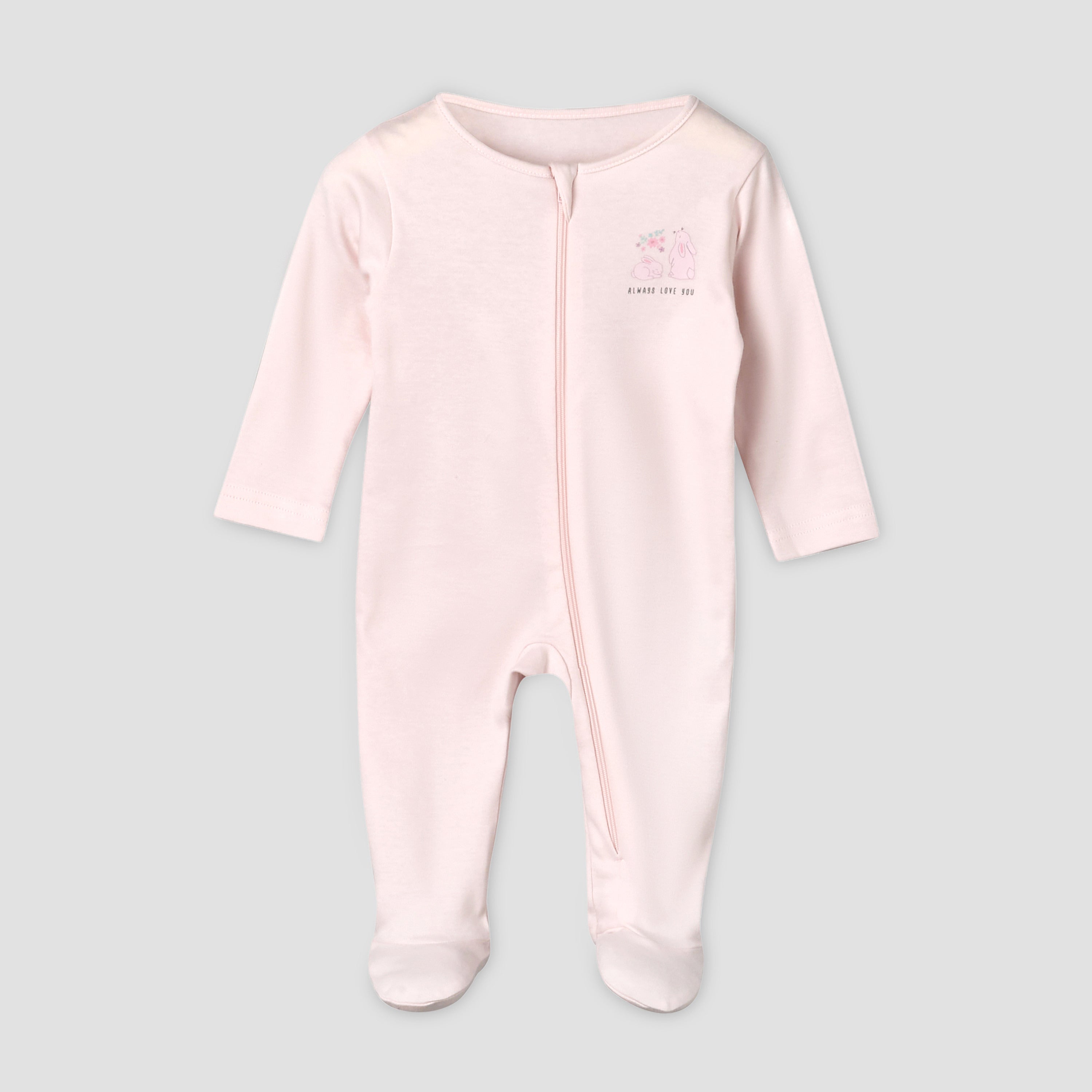 Pack of 5 Juniors Cotton Round Neck Long Sleeves Sleepsuit with Zip Closure