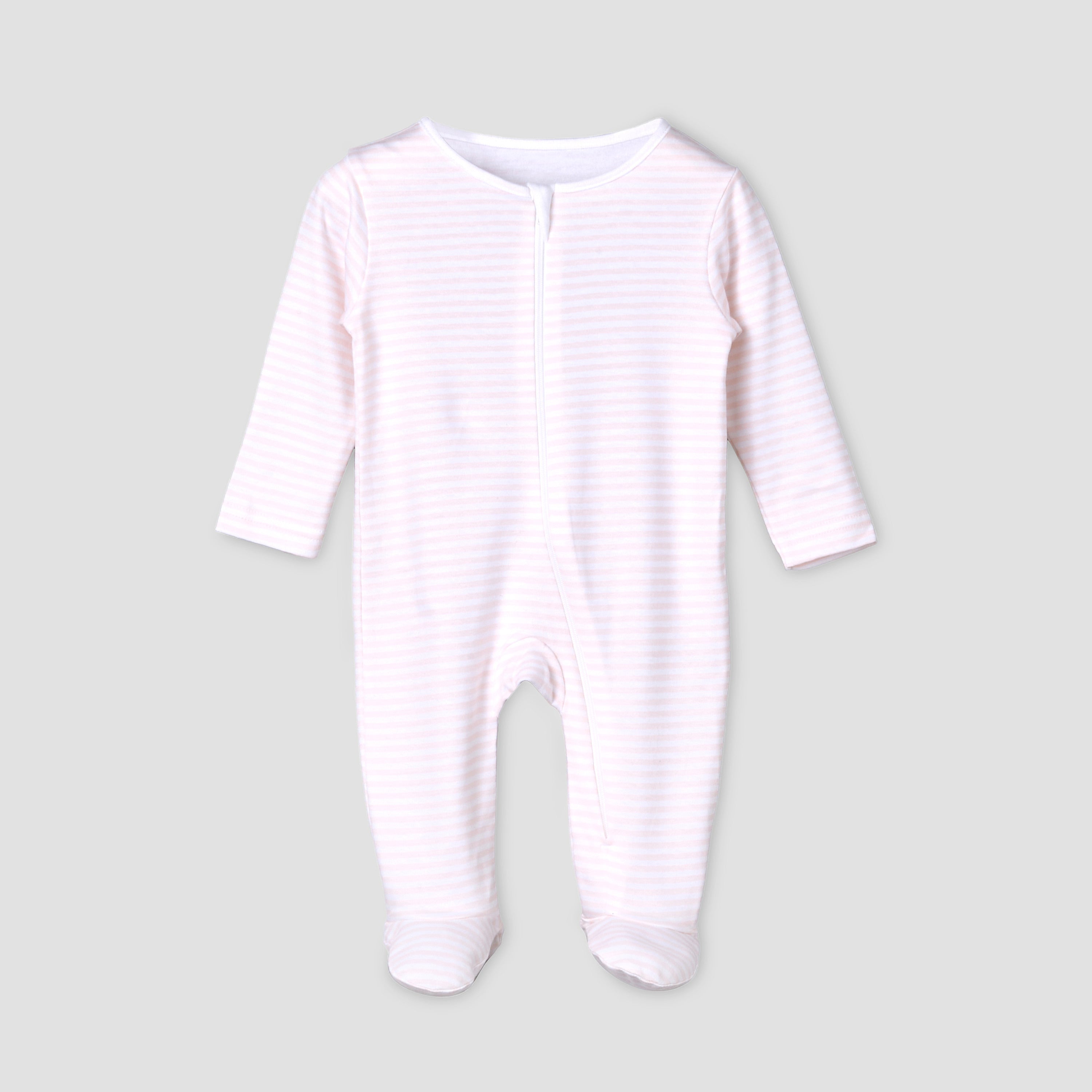 Pack of 5 Juniors Cotton Round Neck Long Sleeves Sleepsuit with Zip Closure