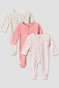 Pack of 3 Juniors Cotton Round Neck Long Sleeves Sleepsuit with Zip Closure-undefined-image-1