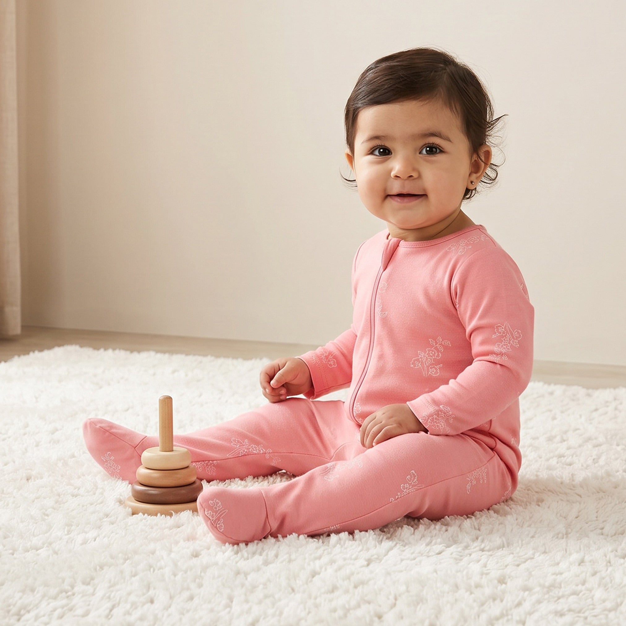 Pack of 3 Juniors Cotton Round Neck Long Sleeves Sleepsuit with Zip Closure