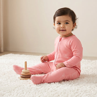 Pack of 3 Juniors Cotton Round Neck Long Sleeves Sleepsuit with Zip Closure