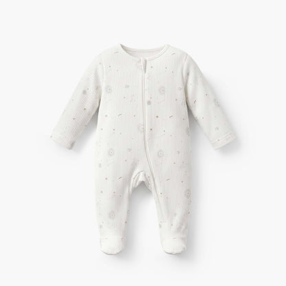 Pack of 3 Juniors Cotton Round Neck Long Sleeves Sleepsuit with Zip Closure