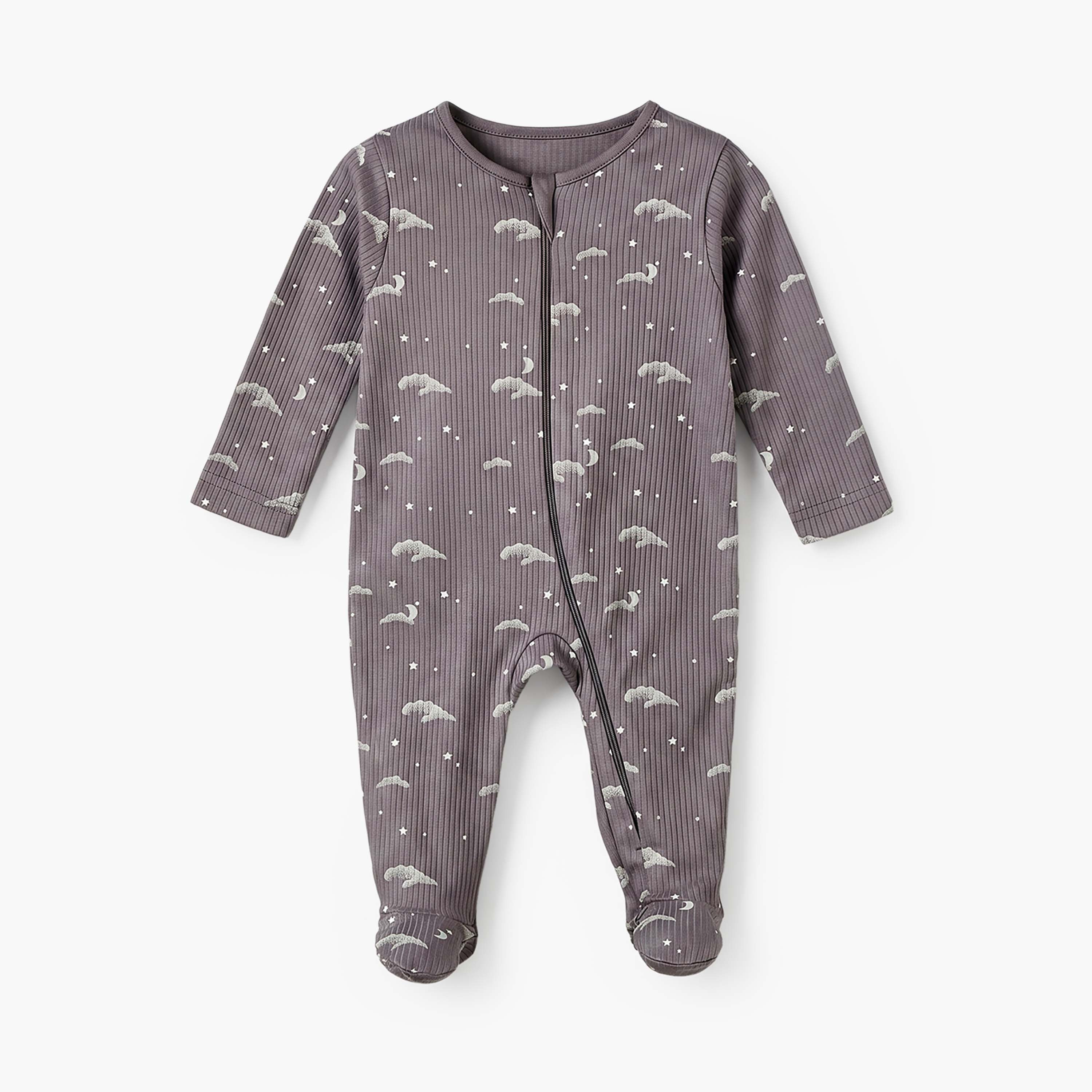 Pack of 3 Juniors Cotton Round Neck Long Sleeves Sleepsuit with Zip Closure