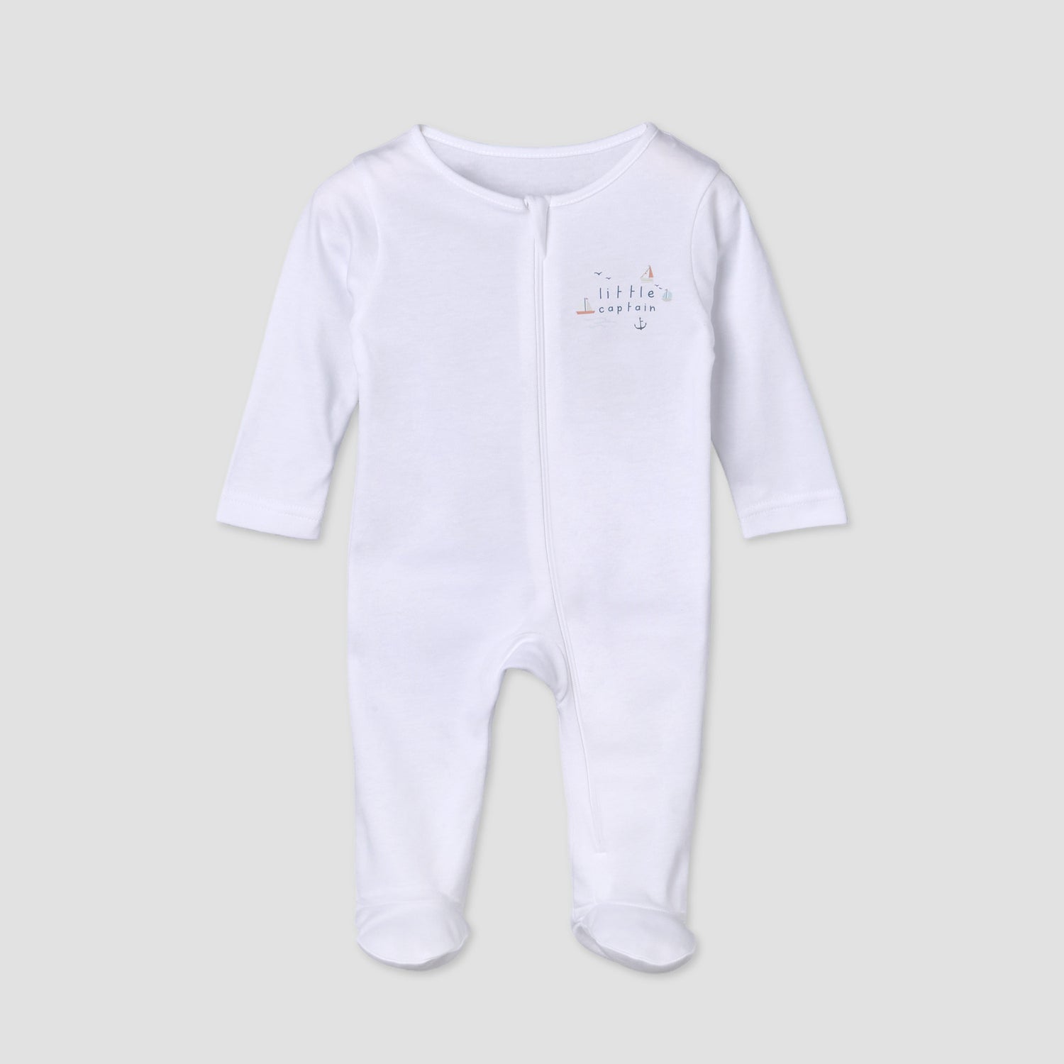 Pack of 5 Juniors Cotton Round Neck Long Sleeves Sleepsuit with Zip Closure