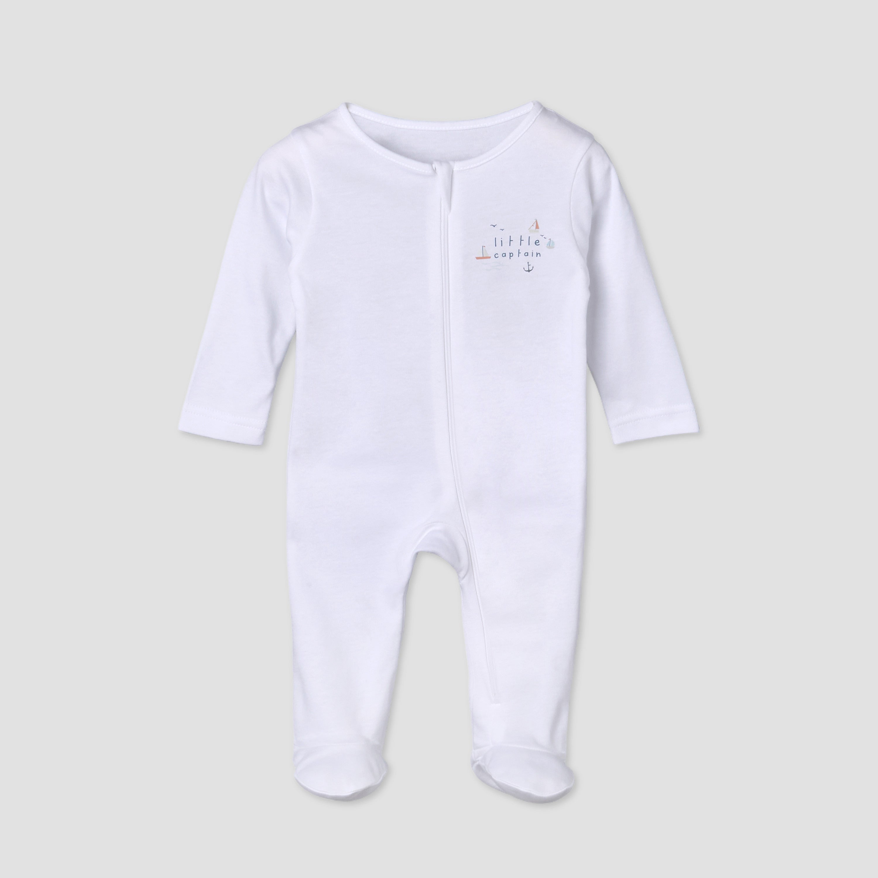 Pack of 5 Juniors Cotton Round Neck Long Sleeves Sleepsuit with Zip Closure