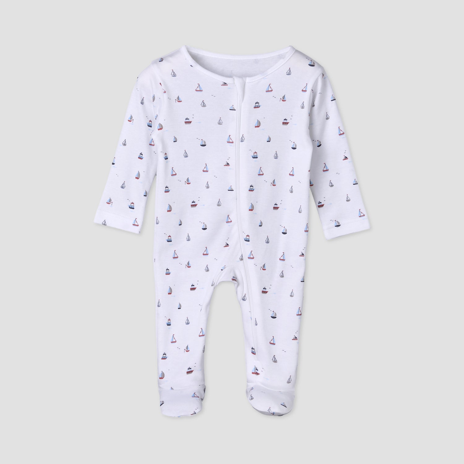 Pack of 5 Juniors Cotton Round Neck Long Sleeves Sleepsuit with Zip Closure