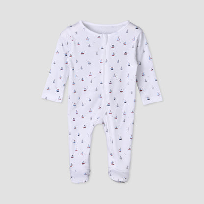 Pack of 5 Juniors Cotton Round Neck Long Sleeves Sleepsuit with Zip Closure