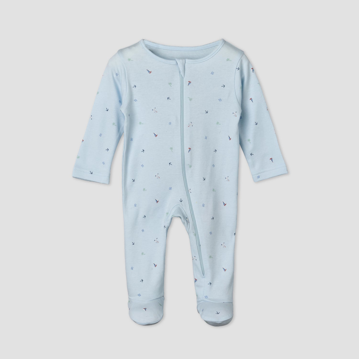 Pack of 5 Juniors Cotton Round Neck Long Sleeves Sleepsuit with Zip Closure