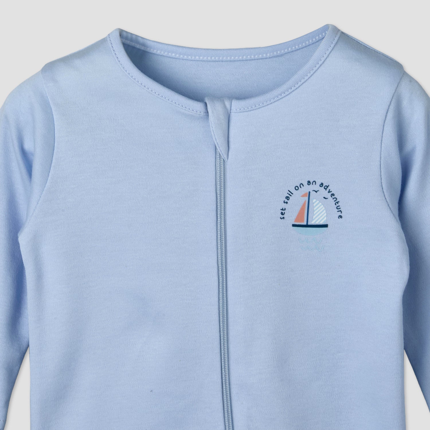 Pack of 5 Juniors Cotton Round Neck Long Sleeves Sleepsuit with Zip Closure