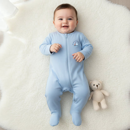 Pack of 5 Juniors Cotton Round Neck Long Sleeves Sleepsuit with Zip Closure