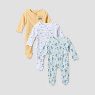 Pack of 3 Juniors Cotton Crew Neck Long Sleeves Sleepsuit with Zip Closure-undefined-image-1
