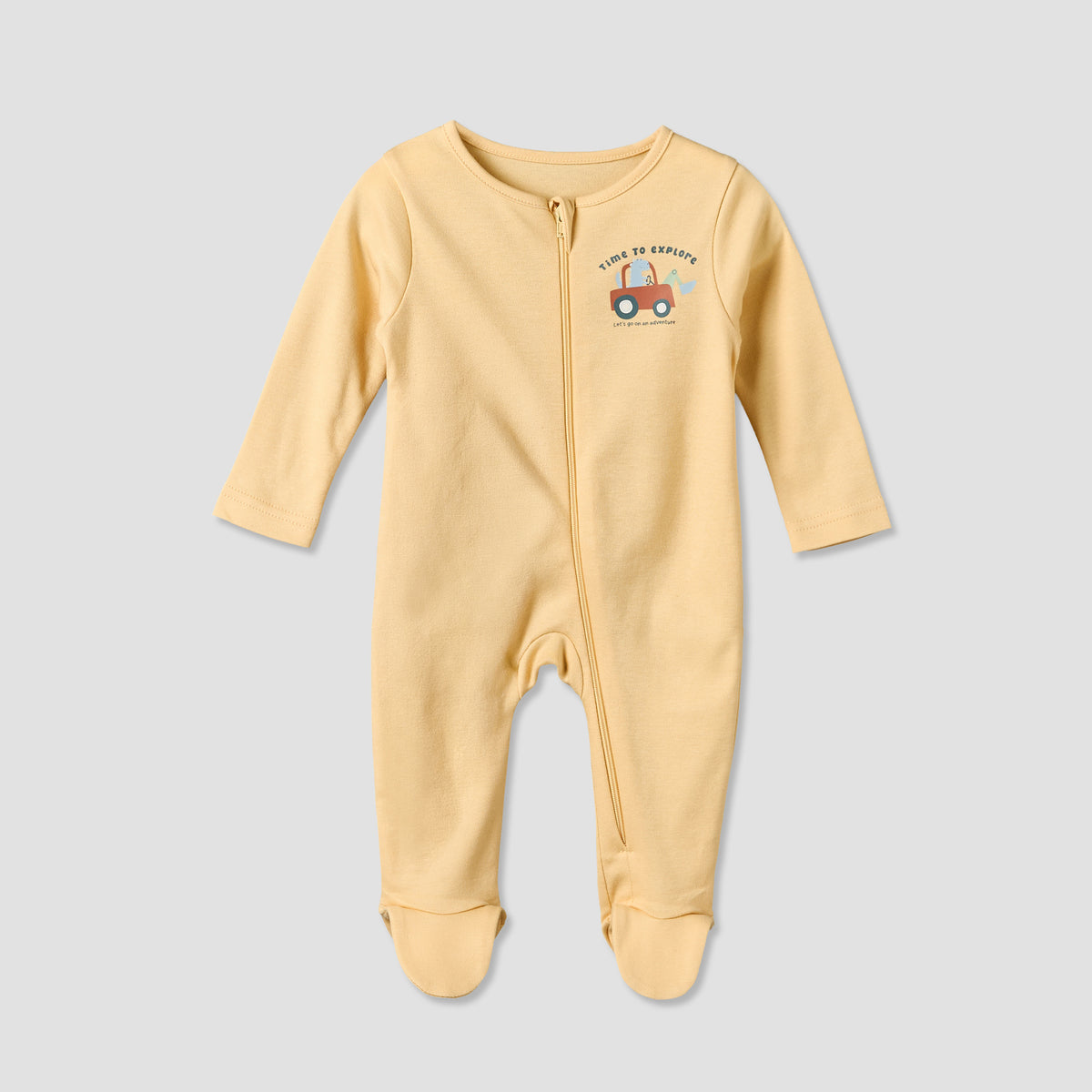 Pack of 3 Juniors Cotton Crew Neck Long Sleeves Sleepsuit with Zip Closure