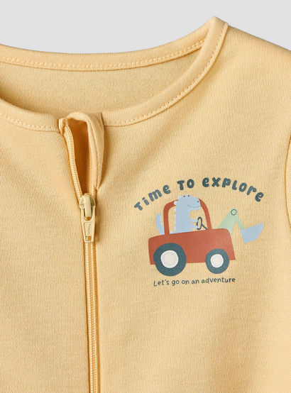 Pack of 3 Juniors Cotton Crew Neck Long Sleeves Sleepsuit with Zip Closure-baby-boys-clothing-nightwear-sleepsuits-image-7