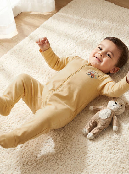 Pack of 3 Juniors Cotton Crew Neck Long Sleeves Sleepsuit with Zip Closure-baby-boys-clothing-nightwear-sleepsuits-image-2