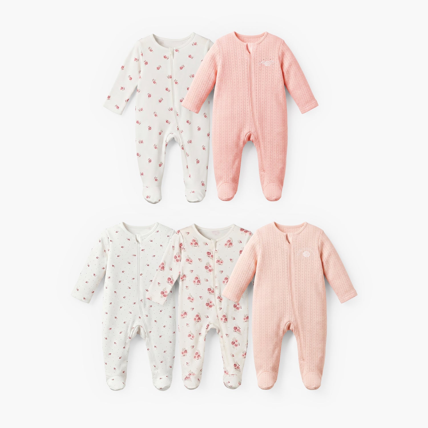 Pack of 5 Juniors Cotton Round Neck Long Sleeves Sleepsuit with Zip Closure - Multicolour / 12-18 mths