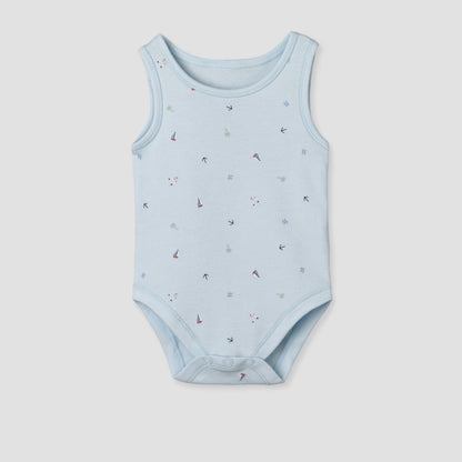 Pack of 5 Juniors Cotton Sleeveless Bodysuit with Sailboat Print