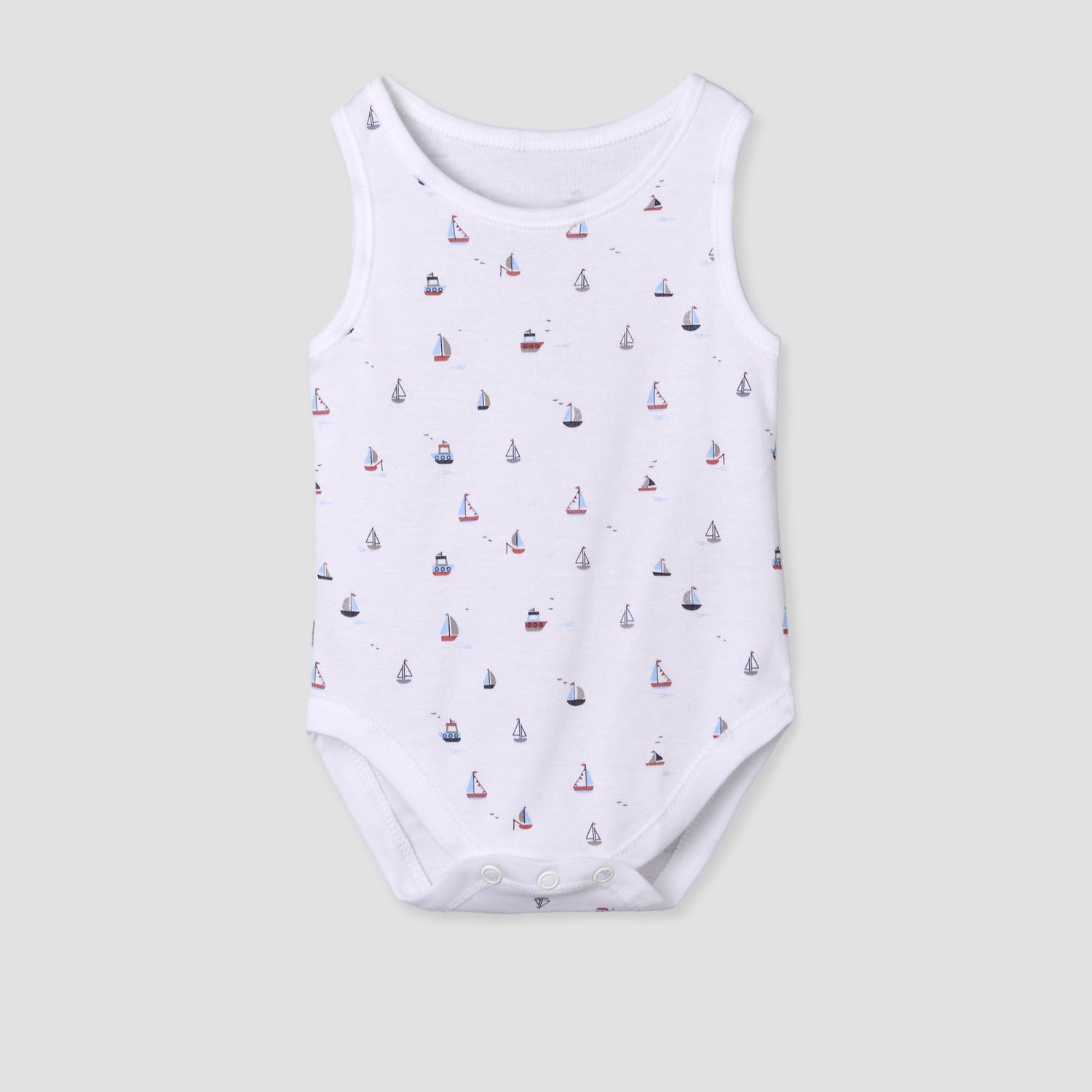 Pack of 5 Juniors Cotton Sleeveless Bodysuit with Sailboat Print
