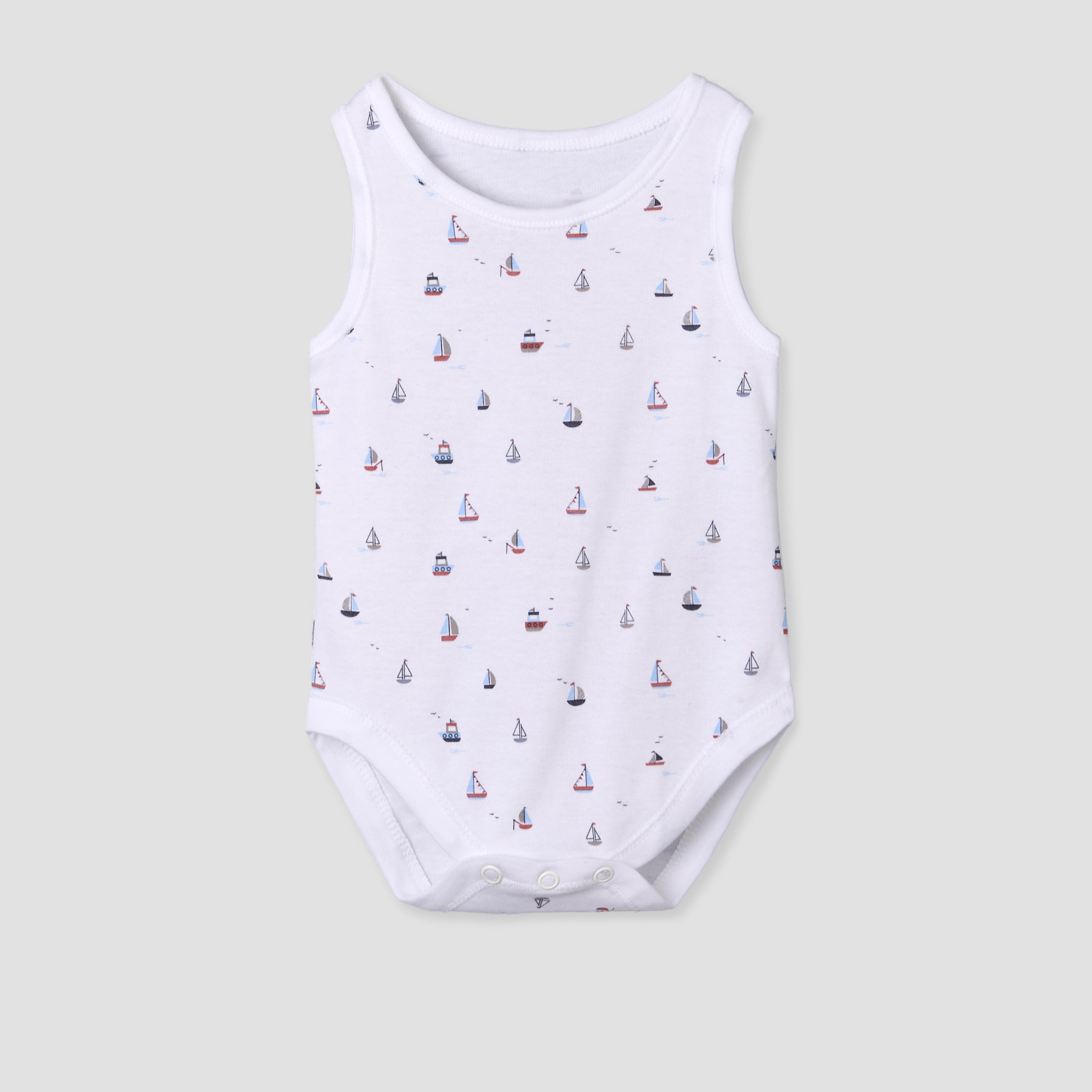Pack of 5 Juniors Cotton Sleeveless Bodysuit with Sailboat Print