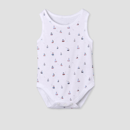 Pack of 5 Juniors Cotton Sleeveless Bodysuit with Sailboat Print