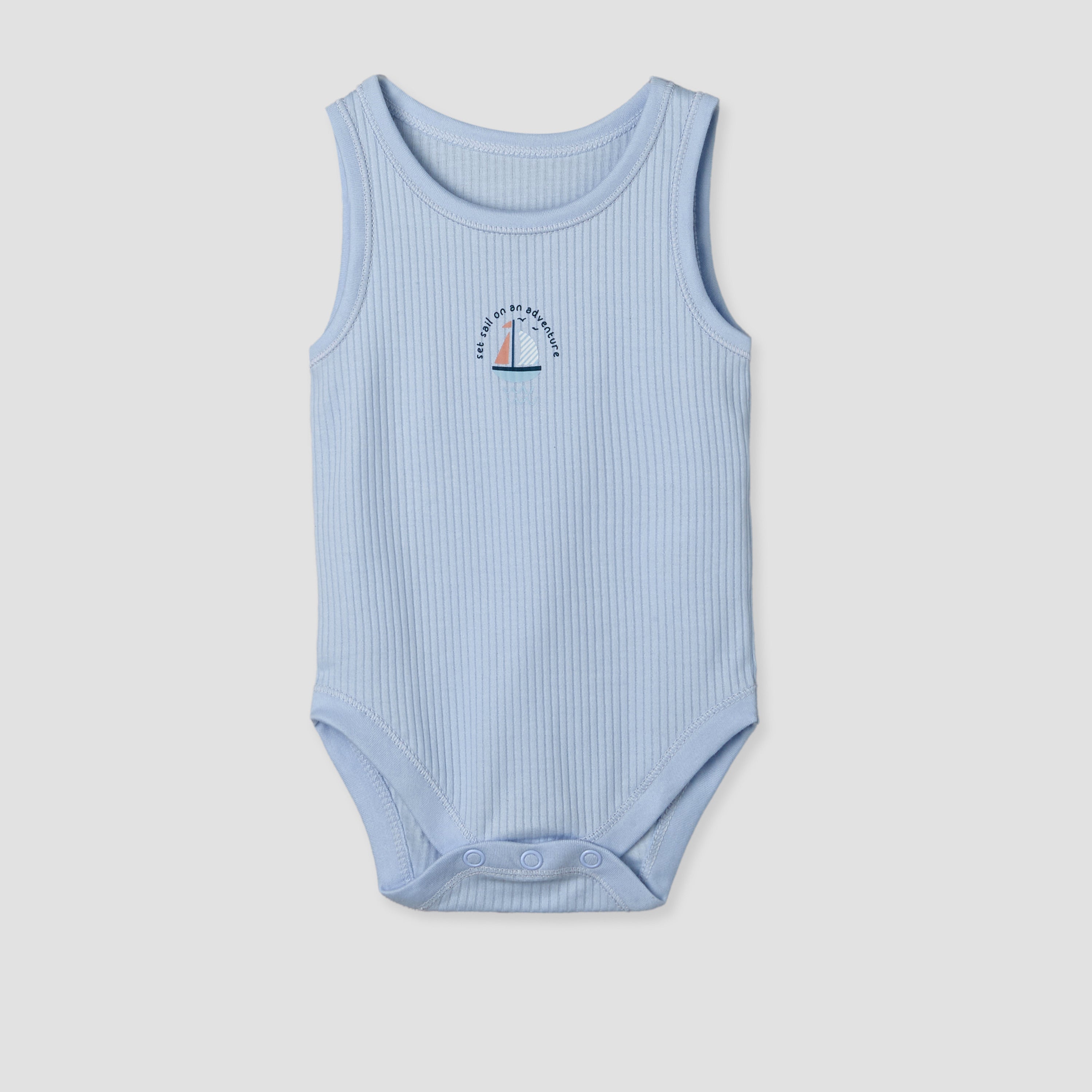 Pack of 5 Juniors Cotton Sleeveless Bodysuit with Sailboat Print