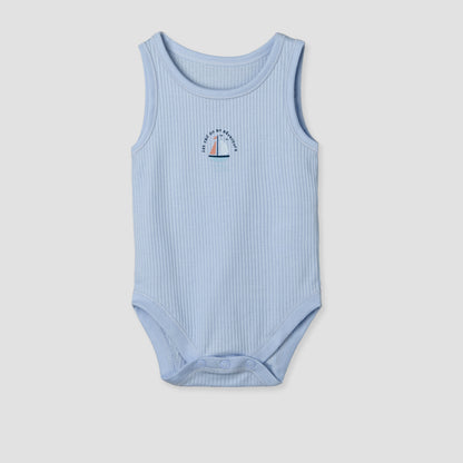 Pack of 5 Juniors Cotton Sleeveless Bodysuit with Sailboat Print