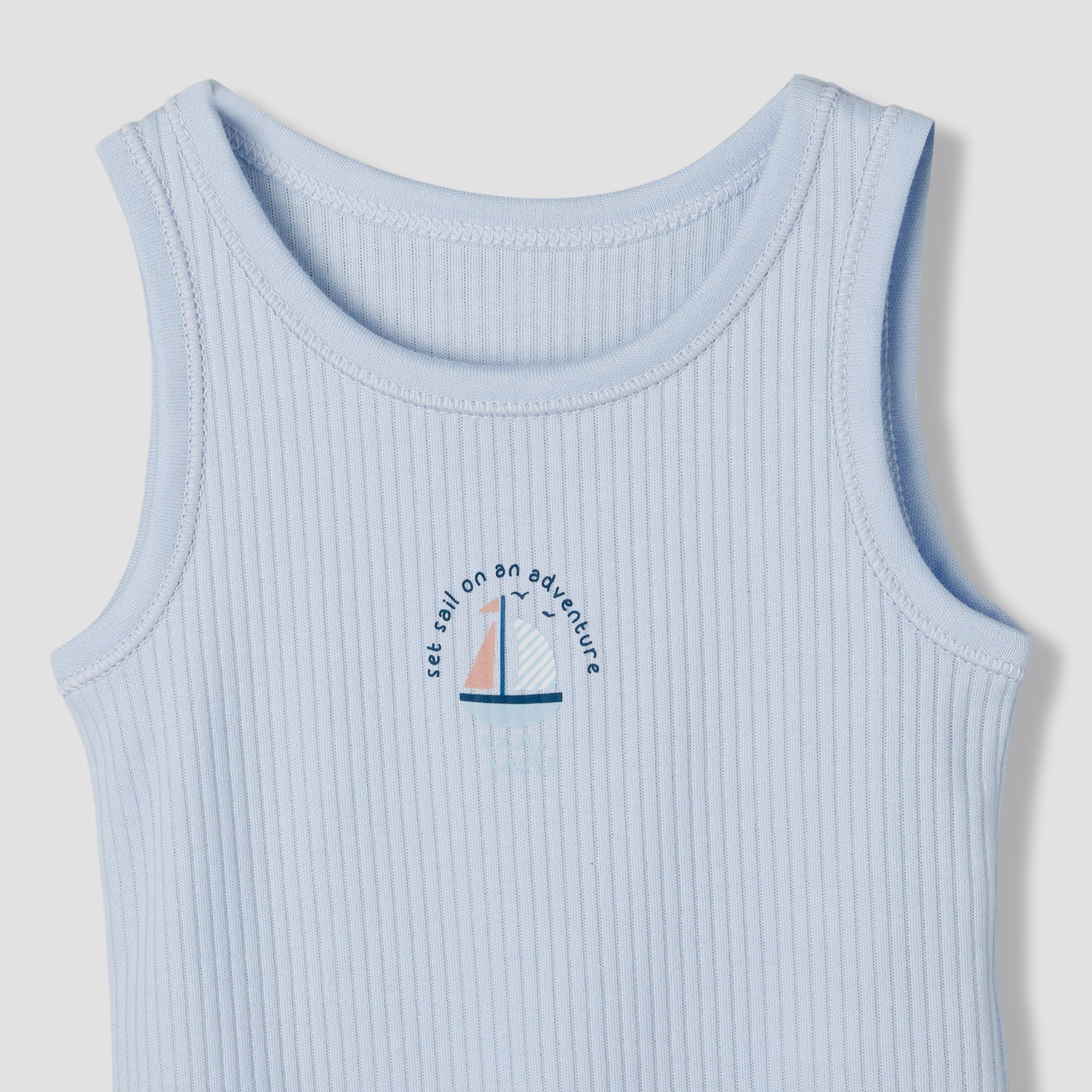 Pack of 5 Juniors Cotton Sleeveless Bodysuit with Sailboat Print