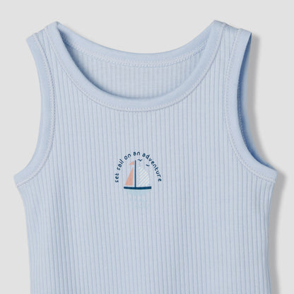 Pack of 5 Juniors Cotton Sleeveless Bodysuit with Sailboat Print