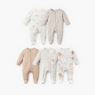 Pack of 5 Juniors Cotton Round Neck Long Sleeves Sleepsuit with Zip Closure-undefined-image-1