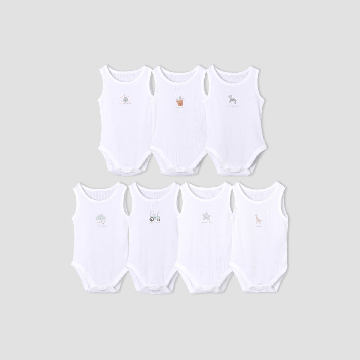 Pack of 7 Juniors Round Neck Sleeveless Bodysuit with Fun Print