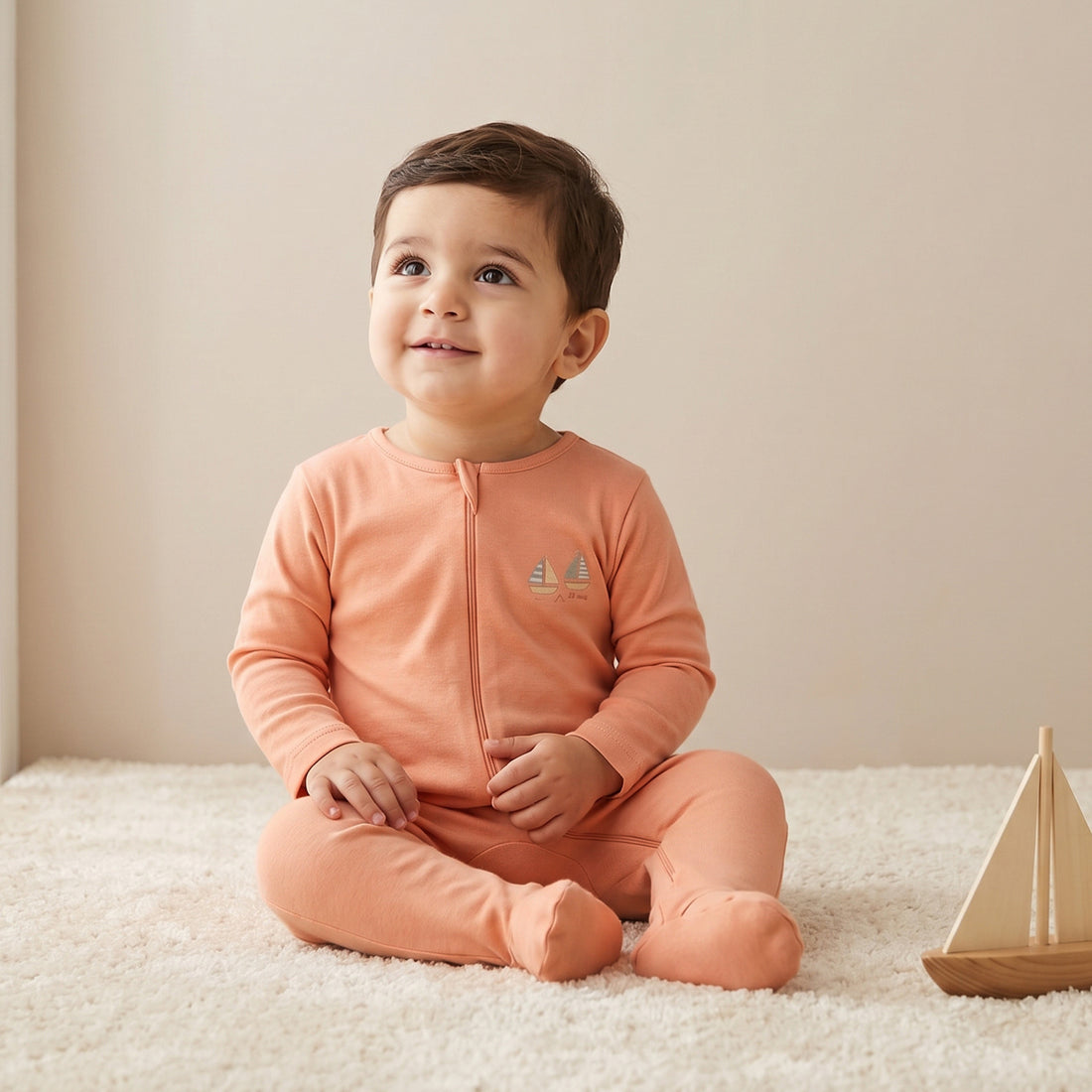 Pack of 5 Juniors Cotton Round Neck Long Sleeves Sleepsuit with Zip Closure